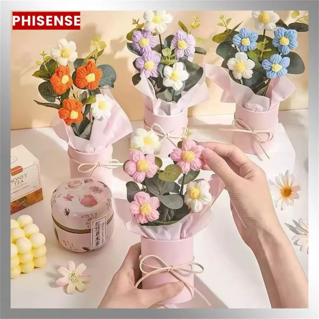 Buquê De Tecido Crochê Com Embalagem Decoração De Casamento Dia Dos Namorado Dia Da Mãe