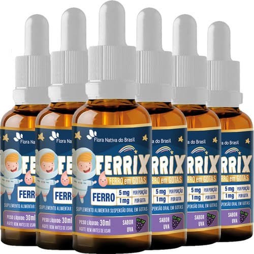 Ferro Em Gotas Ferrix Kids 6 X 30ml Flora Nativa Sabor Uva