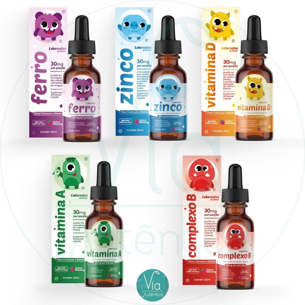 Vitaminas Em Gotas - Ferro, Zinco, B12, VitD para Crianças e Bebês saboroso e fácil de beber - Sabor Morango LANÇAMENTO!