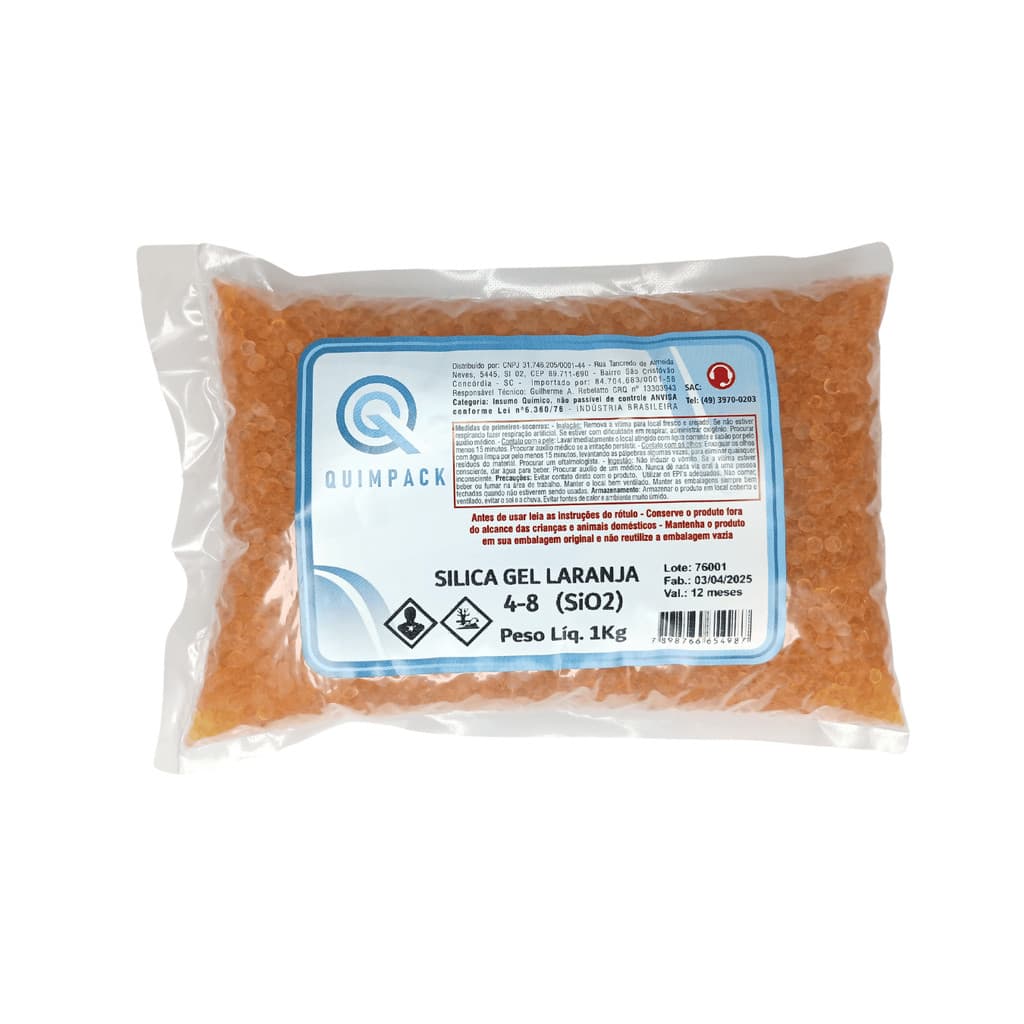 Sílica Gel Laranja Desumidificante 4-8mm Quimpack - Pct c/1kg