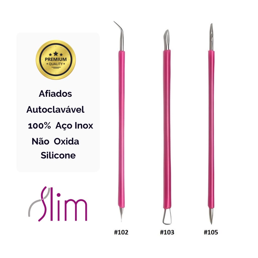 Manicure Pedicuro 3 peças Palito Espátula Desencravador Slim (102-103-105)