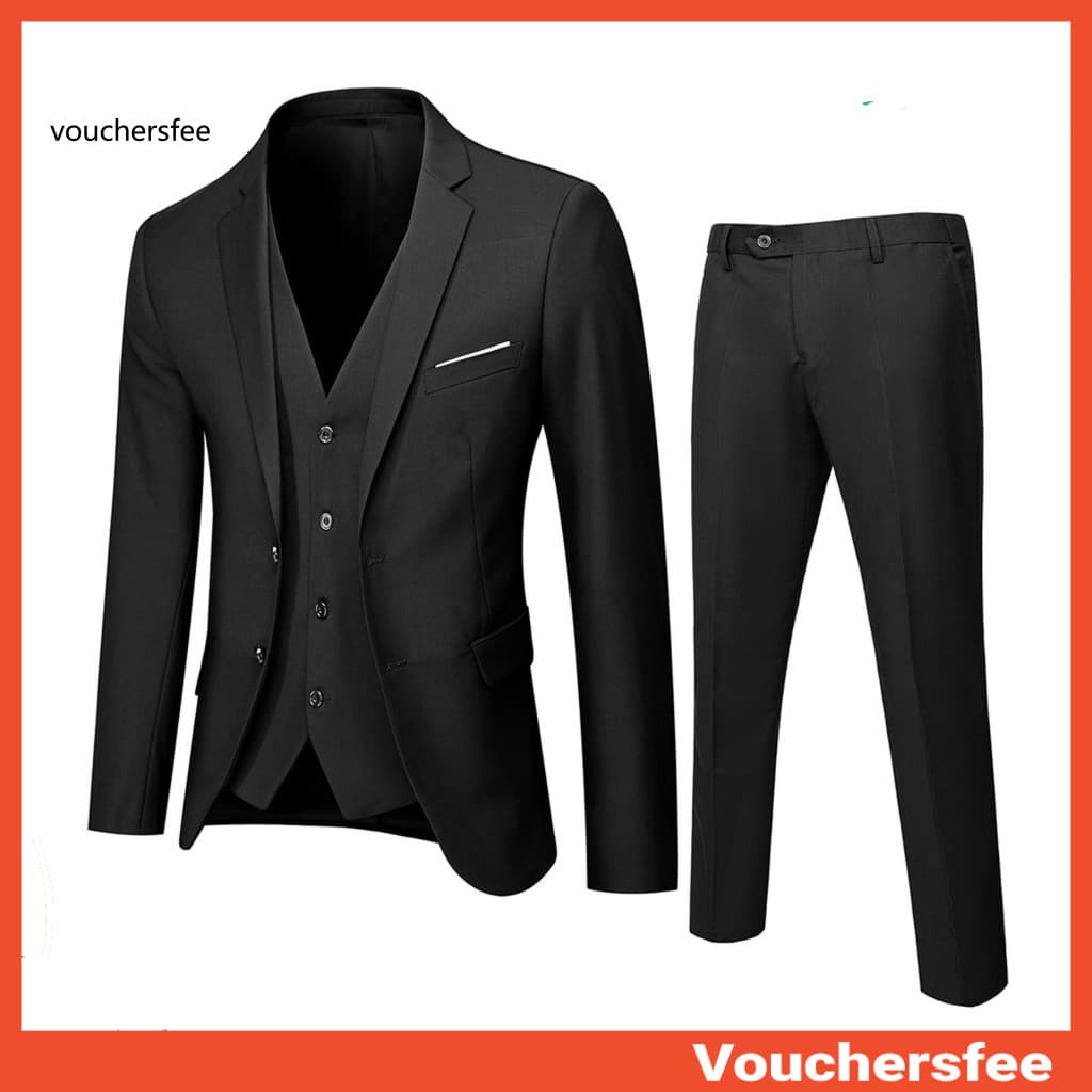 3d Draping Effect Suit Men Set 3pcs Slim Fit – Formal Wedding Tuxedo Jacket Vest Pants Business Office Outfit Solid Co