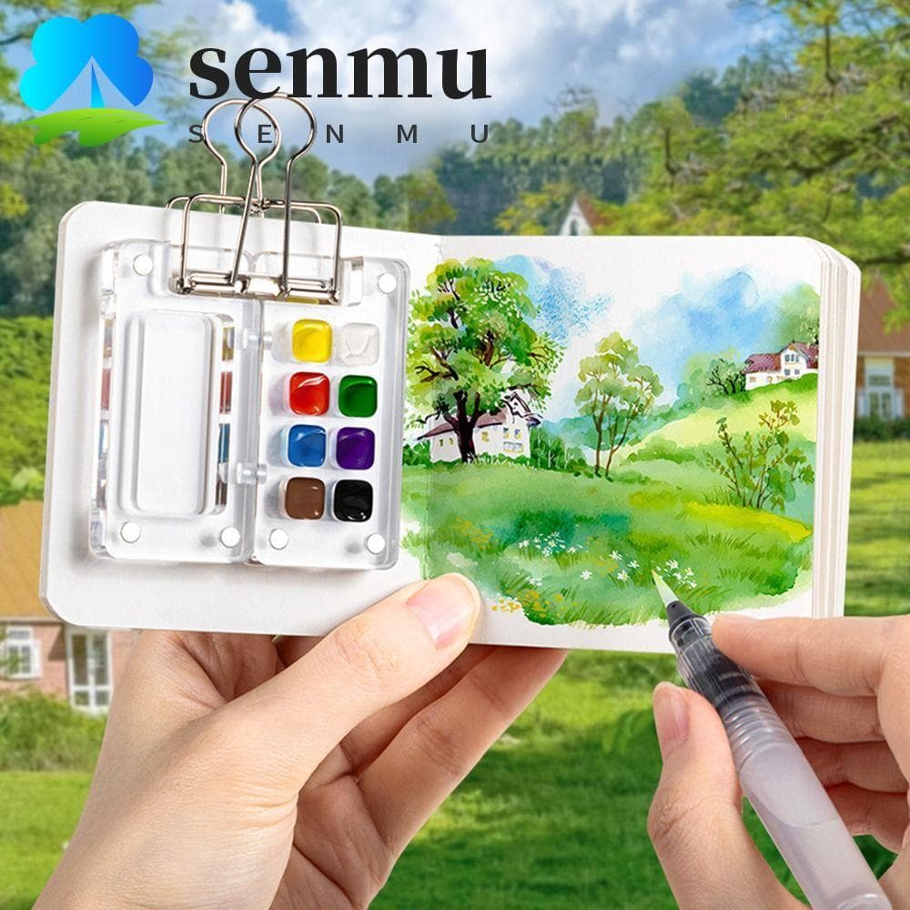 Paleta De Tinta Aquarela SENMU , Mini Caixa De Pigmento De Pintura De Grade 8/15 , Com Clipe Acrílico À Prova D'água Vaz