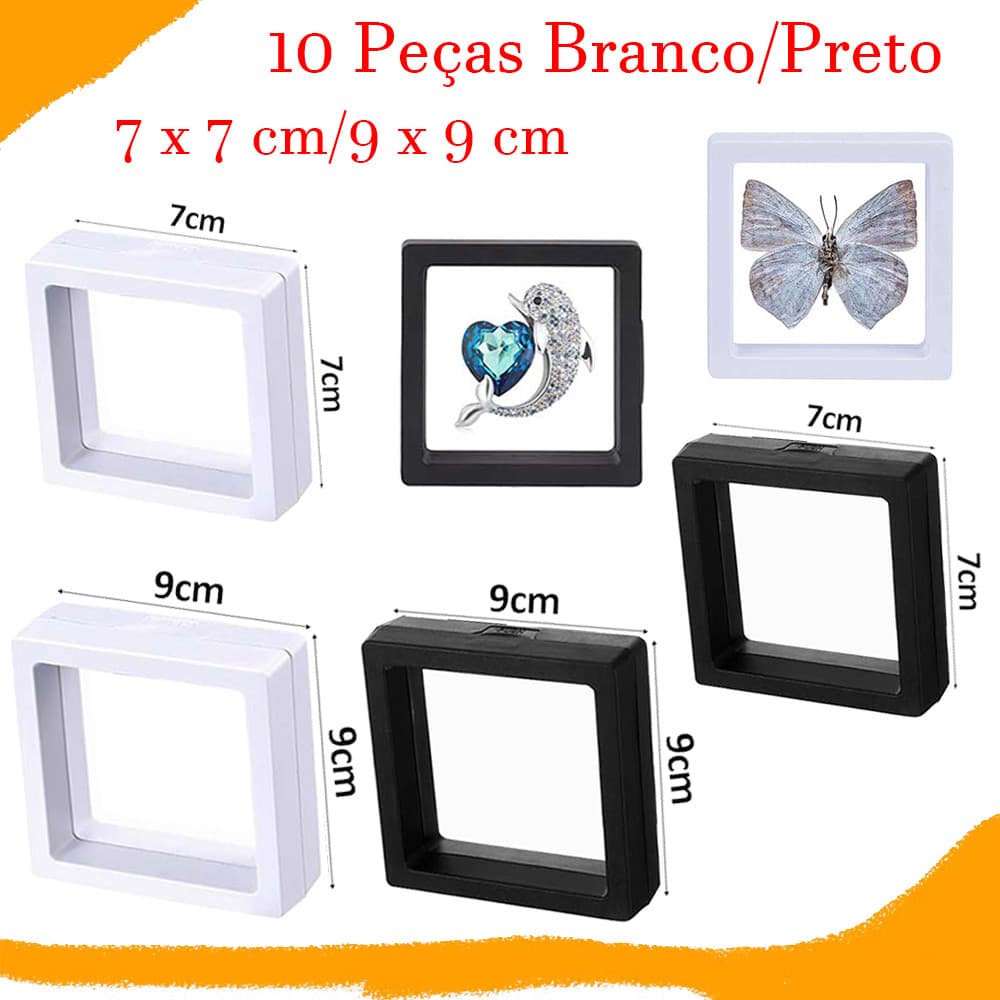 10 Peças moldura flutuante 3D, caixa de exibição de joias de filme fino transparente para anel, brincos, pulseira, colar
