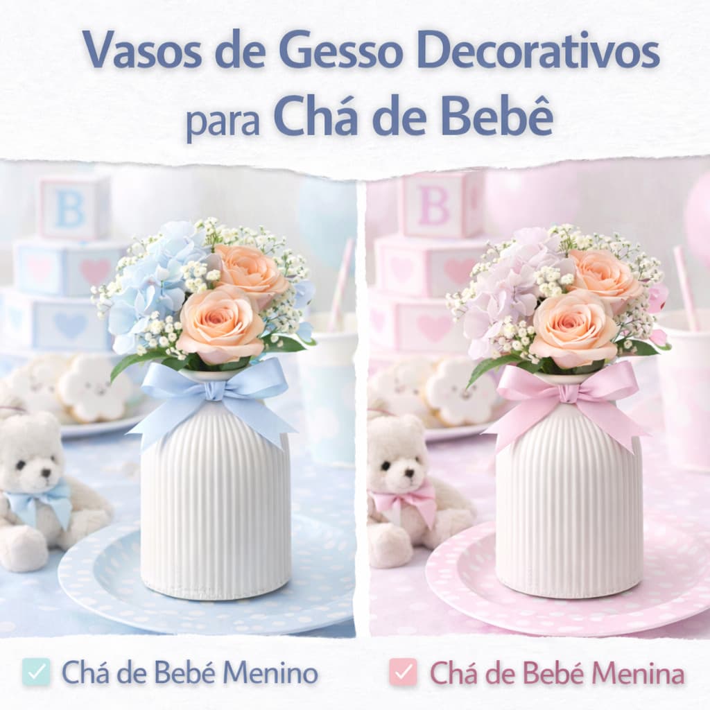 kit com 20 centro de mesa vasos de gesso chá de bebê batizado casamento aniversário