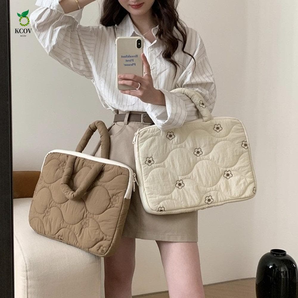 Capa Protetora Para Computador KCOV , Bolsa Acolchoada Com Flores De Cor Sólida Laptop , Macia