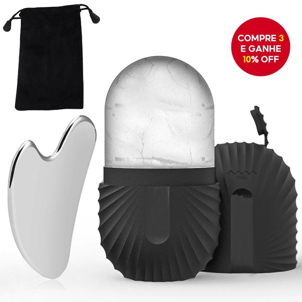 Conjunto De Rolo De Gelo E Gua Sha De Aço Inoxidável : Ferramenta De Massagem Facial Para Levantamento Contorno
