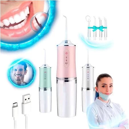 Irrigador Oral 3 em 1 com USB – Jato de Água, Fio Dental e Recarga Rápida