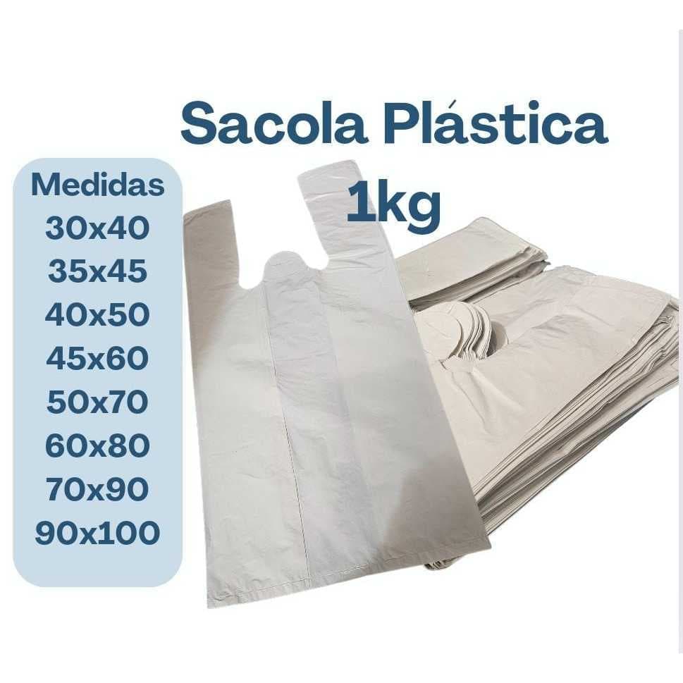 SACOLA PLÁSTICA BRANCA MAIS RESISTENTE E GROSSA 1KG - RECICLADA VARIOS TAMANHOS