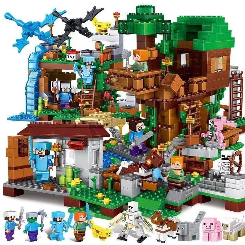1.000 peças compatíveis com Lego blocos de construção infantis brinquedos série Minecraft pequenos órgãos de casa na árv