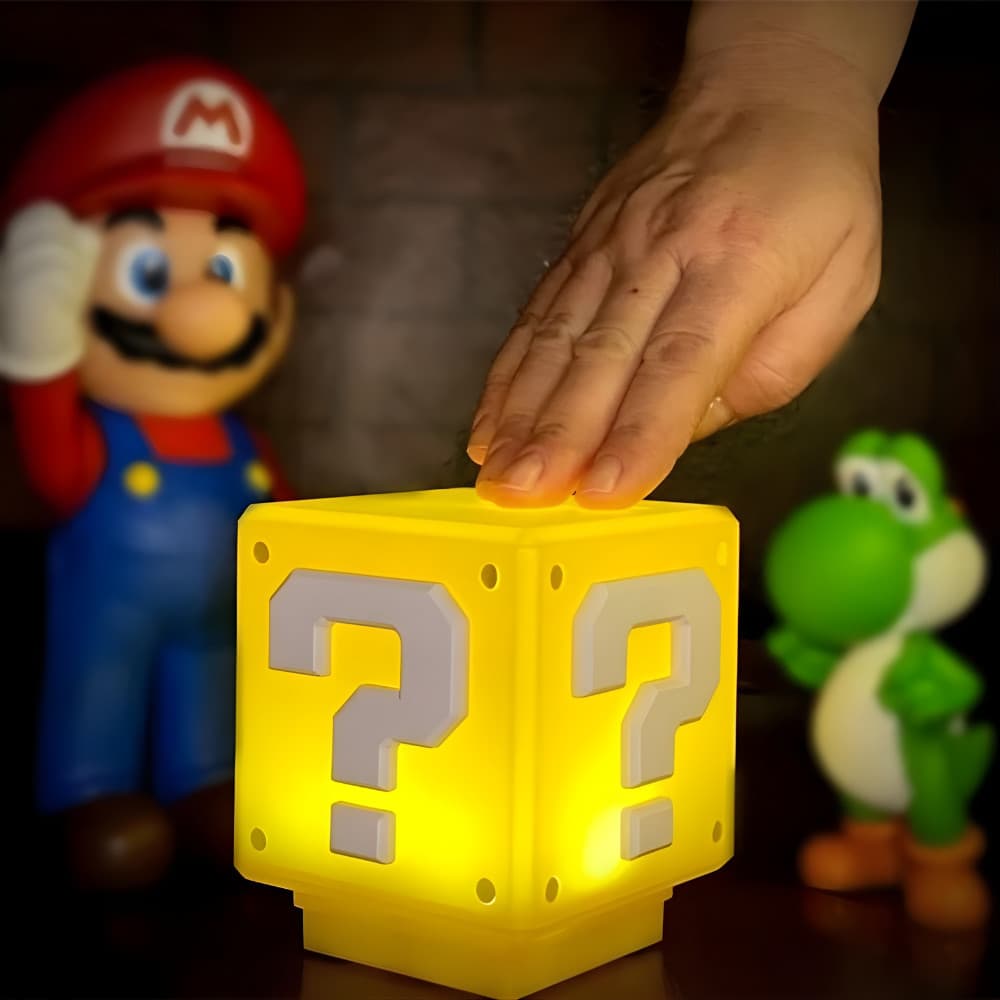 Luminária Geek Super Mario Bloco de interrogação – LED USB recarregável com Som do Game