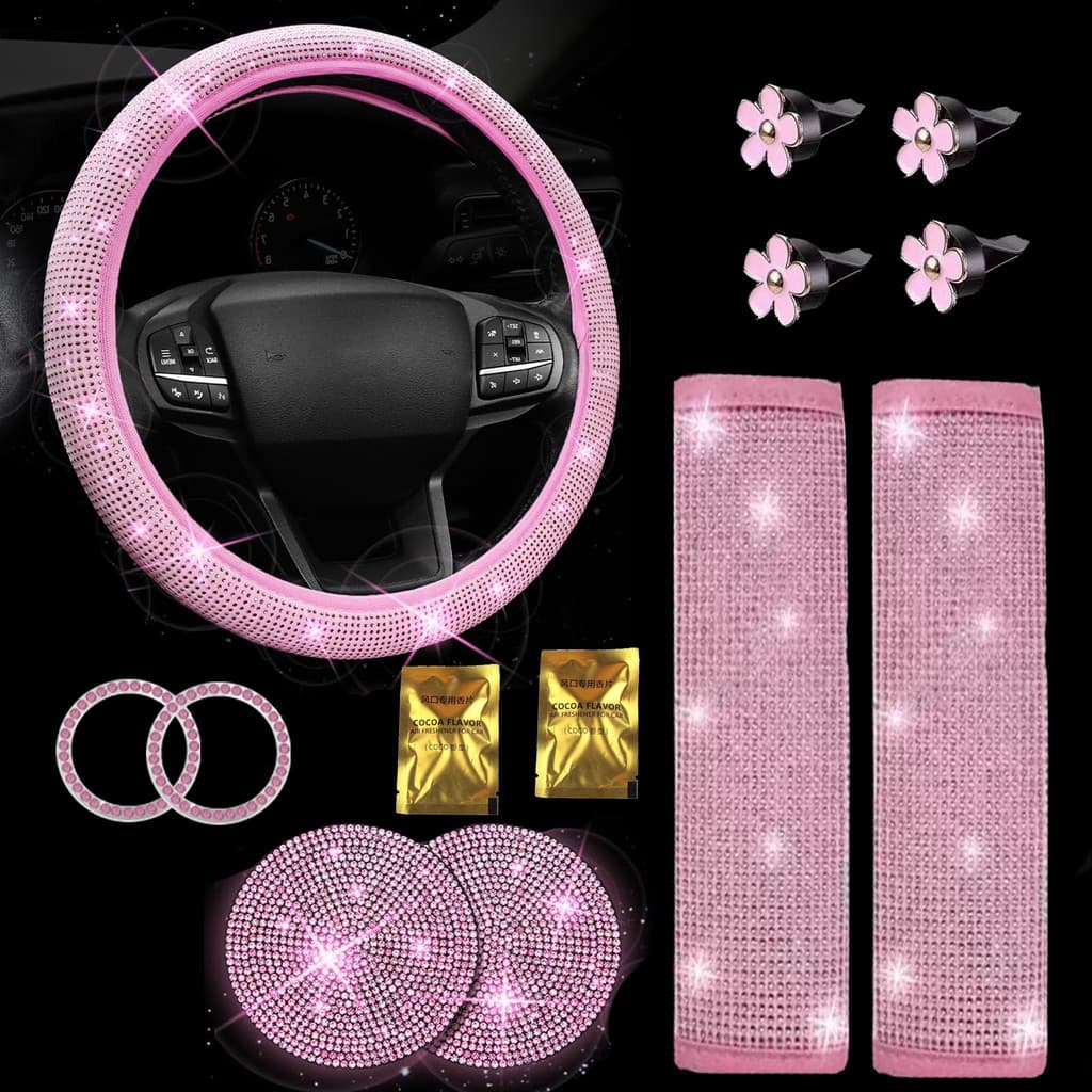 Capa de Volante de Aromaterapia para Carro | Almofada de Ombro para Cinto de Segurança Tapete de Copo para Carro | Anel
