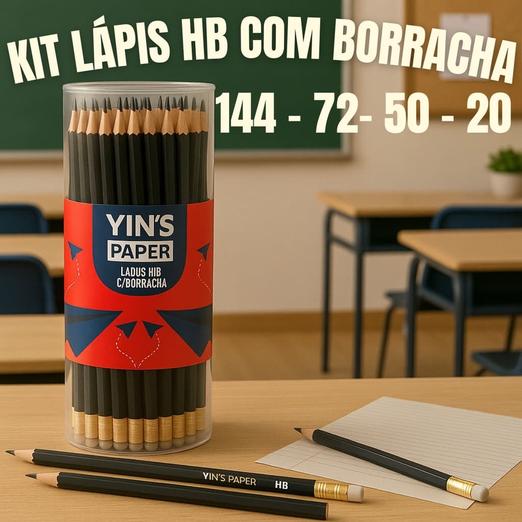 Lápis Grafite HB Preto com Borracha Sextavado Kit 20 50 72 144 Unidades Escolar Escritório Desenho Resistente Qualidade