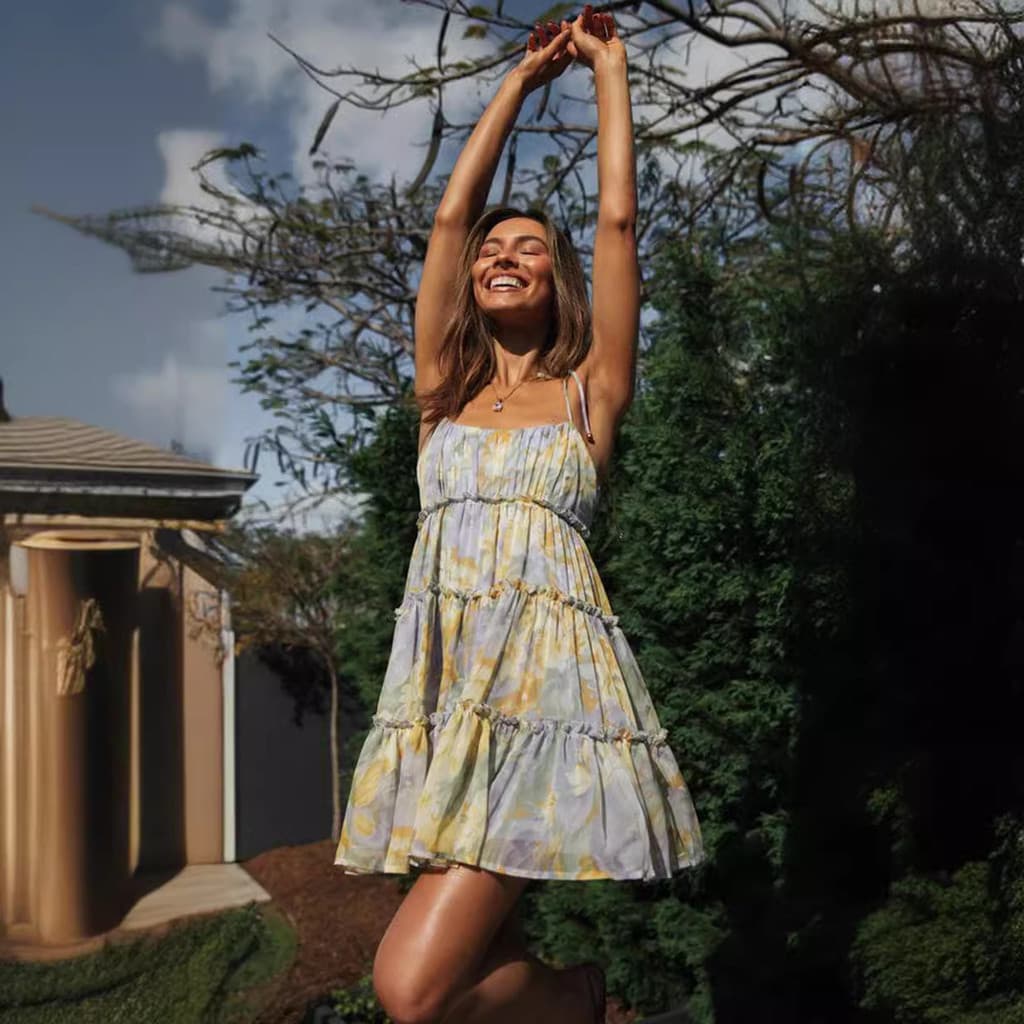 2026 Moda Feminina Roupas Sling Saia Estampada Laced-Up Vestido Grande Balanço