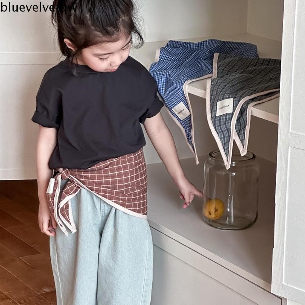 BLUEVELVETQW Lenço Infantil , Bandana Triangular Xadrez Listrada , De Cintura Coreano Doce Para Meninos E Meninas