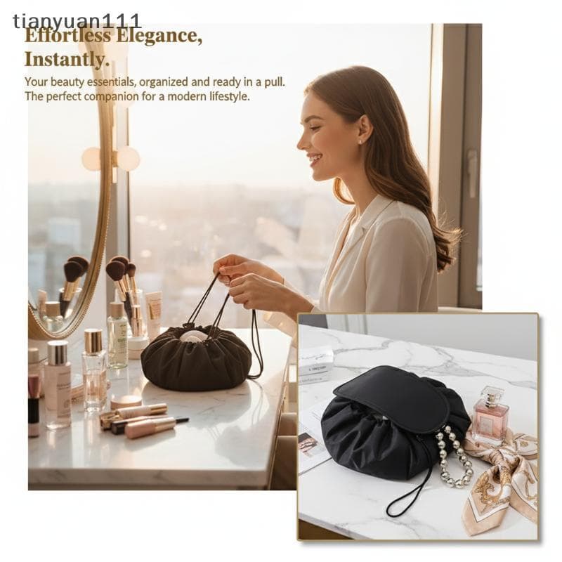 tianyuan111 Bolsa De Cosméticos Feminina Com Cordão Para Viagem , Maquiagem Portátil À Prova D'água , Estojo De Higiene 