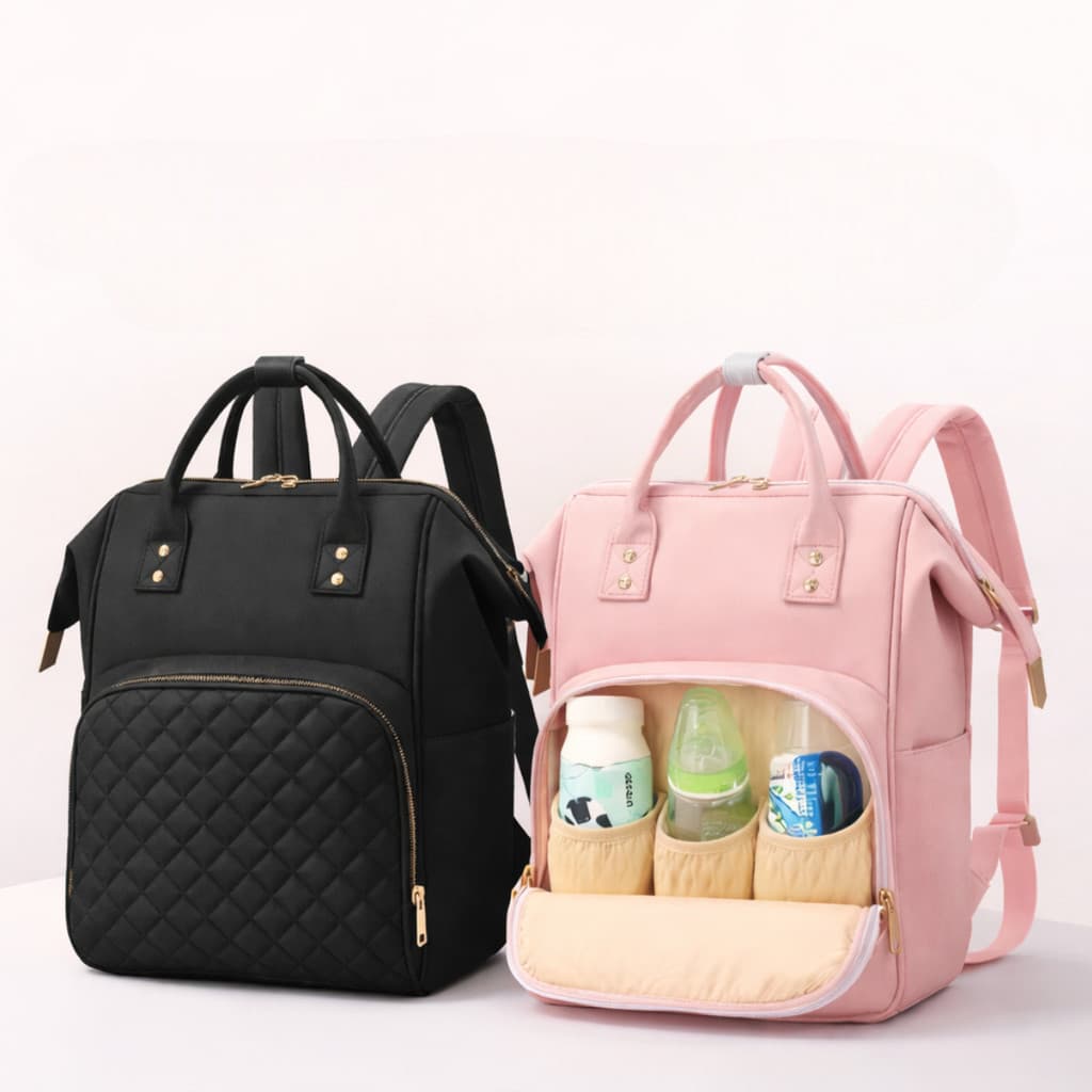 Mochila Maternidade Premium Multifuncional – Espaçosa, Elegante e Prática (Rosa ou Preta)  su