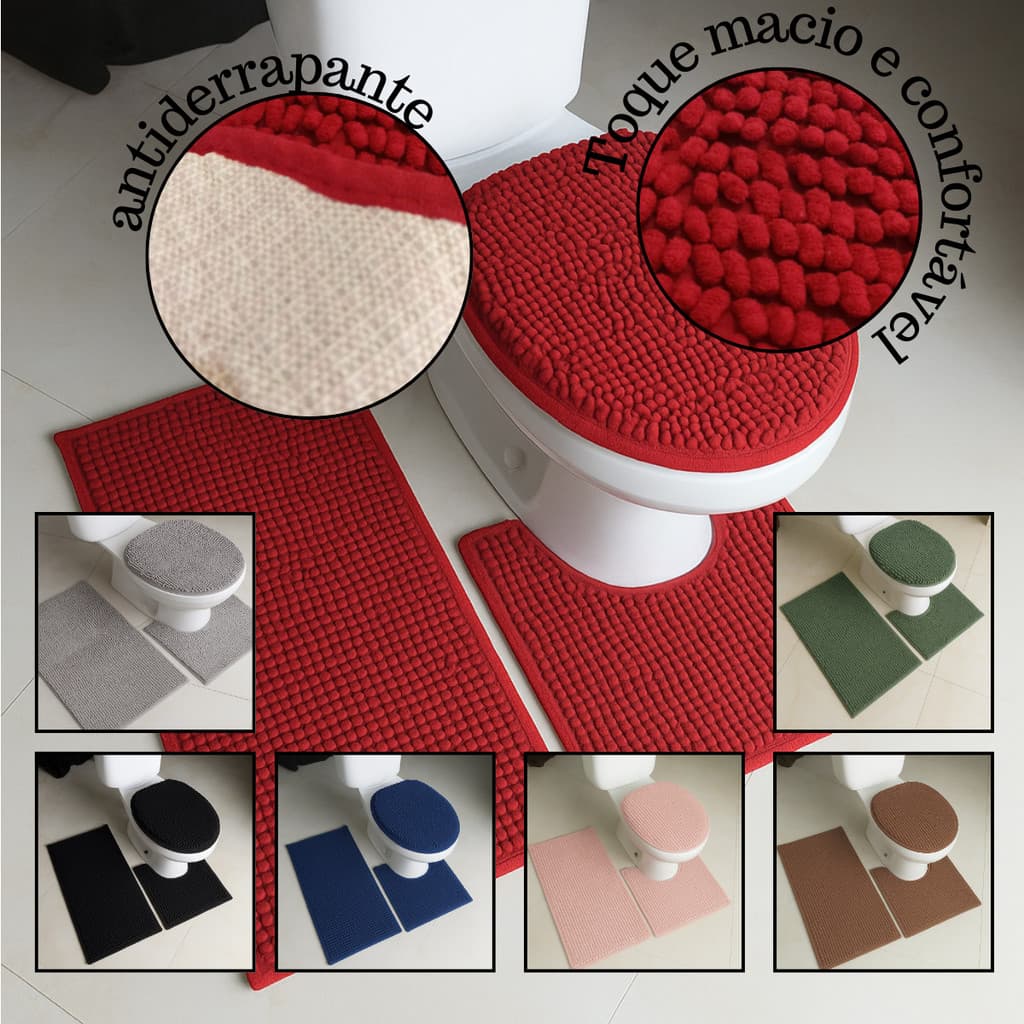 Tapete Para Banheiro 3 e 2 Peças Antiderrapante Luxo