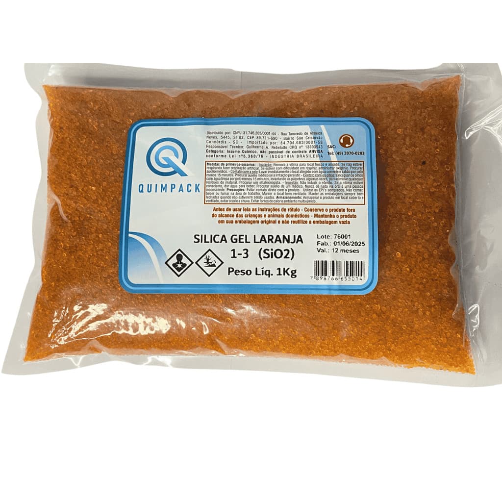 Sílica Gel Laranja Desumidificante 1-3mm Quimpack - Pct c/1kg