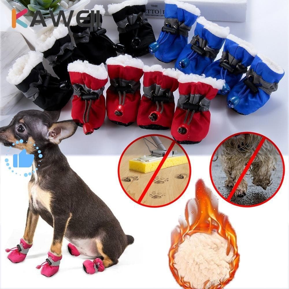 KAWEII 4 Peças De Sapatos Quentes Para Cães Antiderrapantes À Prova D'água Gatos Pequenos Botas Grossas De Chuva E Neve
