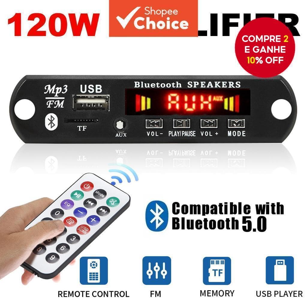  120W Amplificador Bluetooth 5.0 MP3 WMA WAV Decoder Board 12V MP3 Player Carro Música FM Módulo de Rádio com Controle