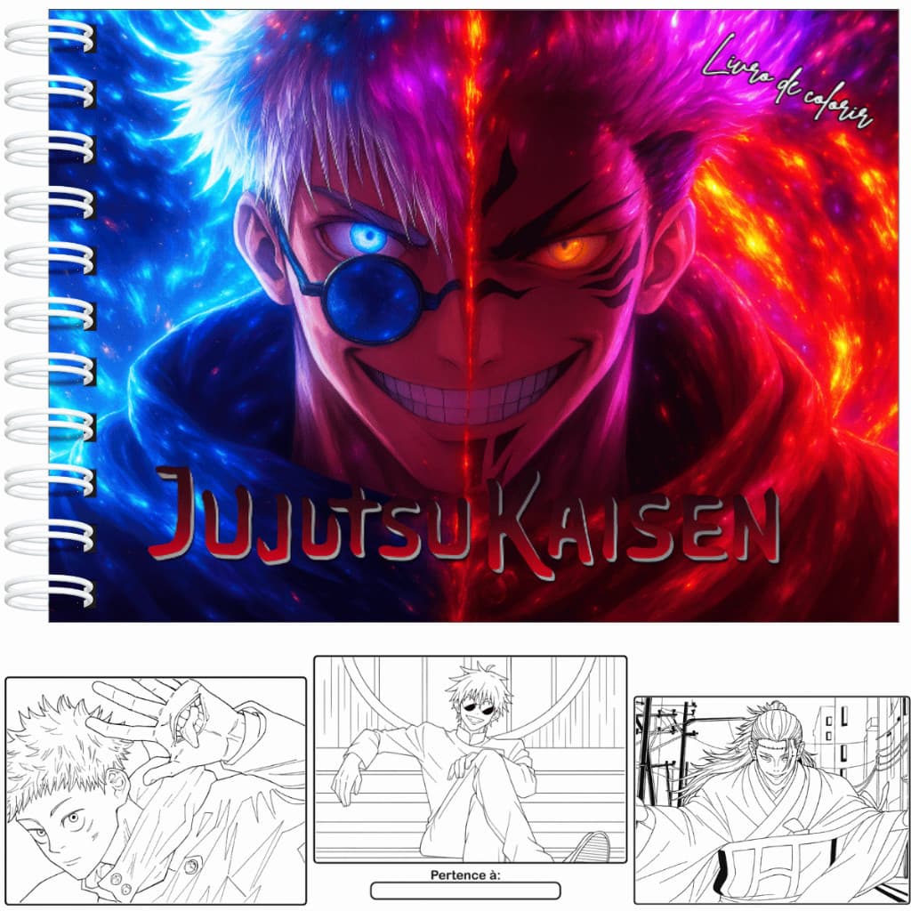Livro de Colorir ANIME Jujutsu Kaisen Capa Dura A5 50 Páginas 180g + Acetato