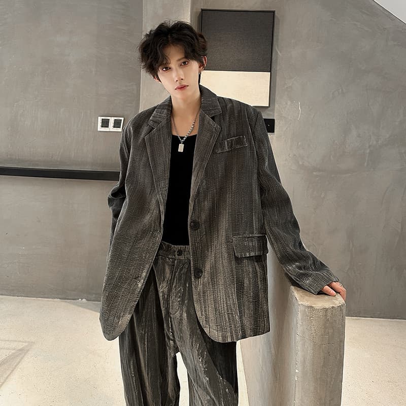 Outono inverno Retro veludo Casual terno jaqueta masculina Yuppie temperamento estilo de dinheiro antigo High-End calças