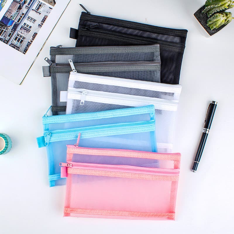 Estojo simples de camada dupla, bolsa de malha transparente, bolsa de exame de grande capacidade, bolsa de armazenamento