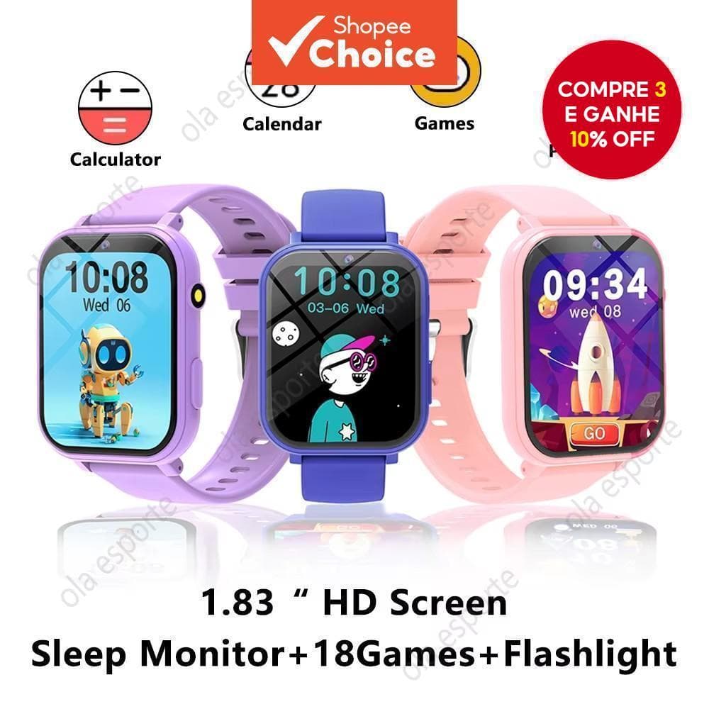 S12 Crianças Smartwatch 1.83 " HD Display Jogos Sono Rastreador Câmera Lanterna Primavera Passeio Aprendizagem Brinquedo