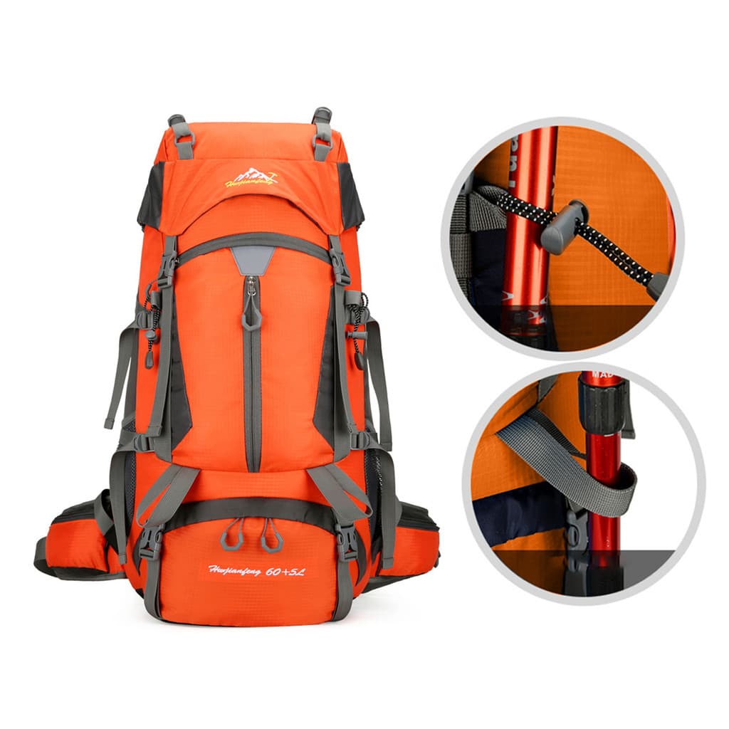 Mochila impermeável para caminhadas ao ar livre 60+5L Viagem Camping.