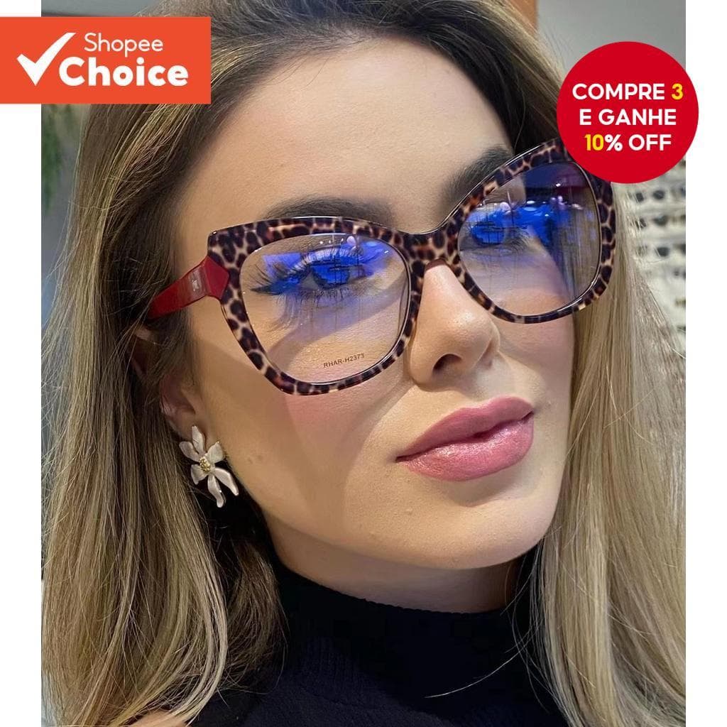 Óculos De Olho De Gato Feminino TR90 Anti Azul Claro Vermelho Leopardo Retrô