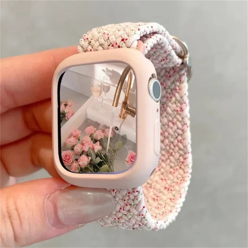 Capa + Pulseira De Nylon Para Apple Watch 46mm 42mm 44mm 40mm 45mm 41mm 42mm 38mm Faixa Elástica Ajustável iWatch Series