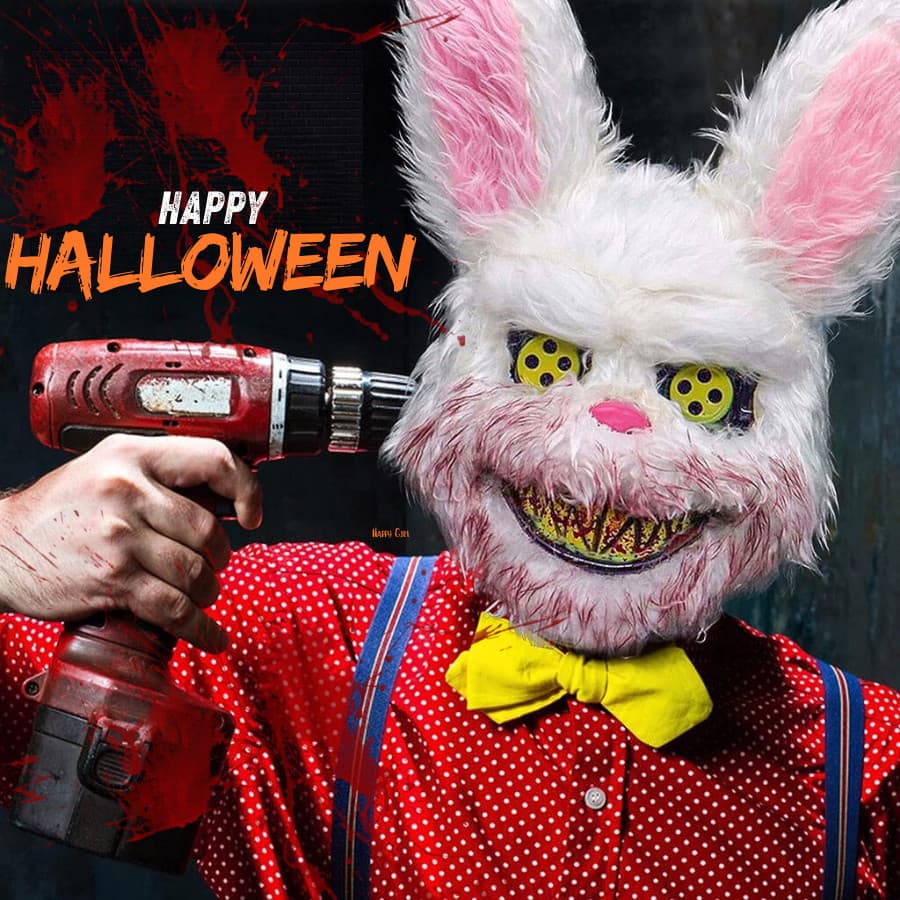 Mascara Halloween Coelho Urso Branco Preto Pelúcia Festa Fantasia Terror