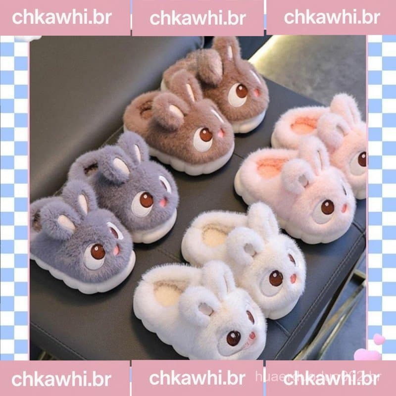 Chinelos De Algodão, Coelho De Olhos Grandes Inverno Macios Para Família Confortáveis