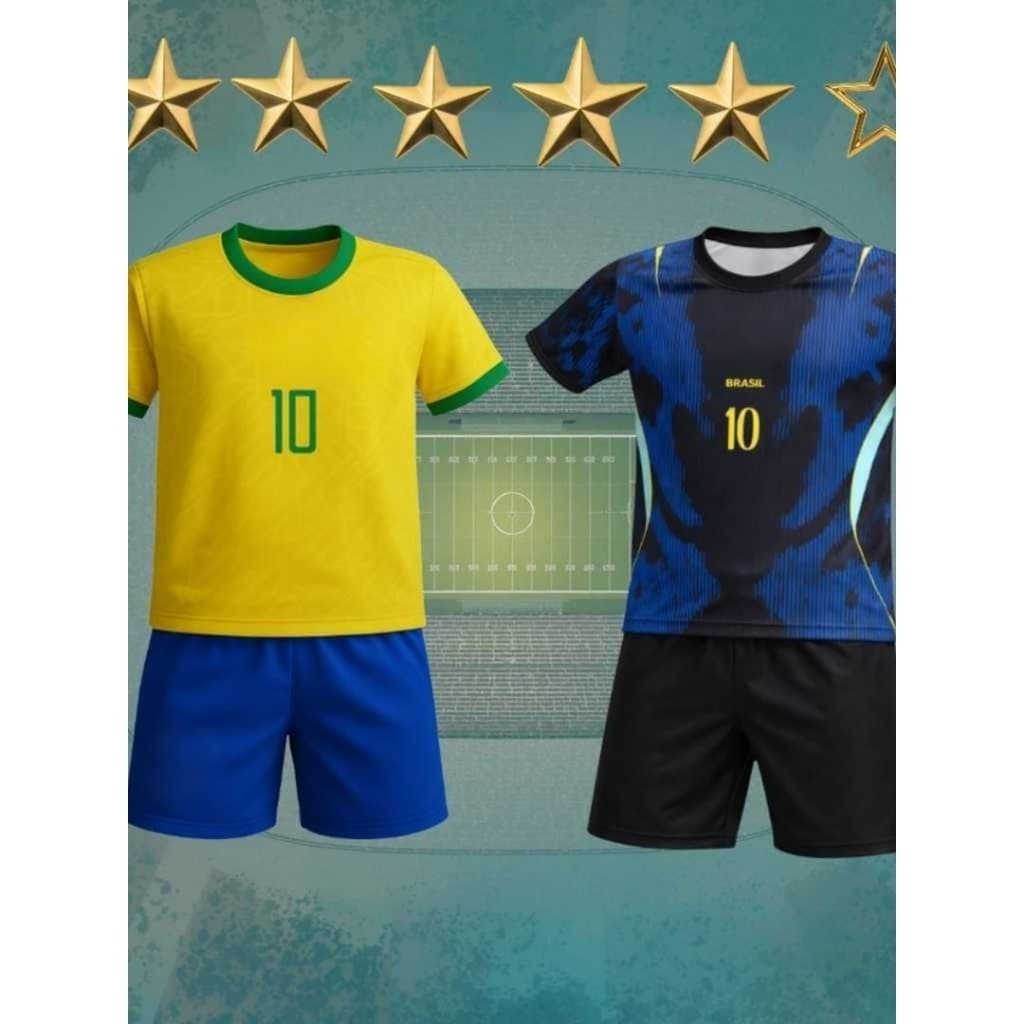 Kit com 2 Conjuntos de Futebol Infantil e Juvenil do Brasil Copa 2026 lançamento cor nova