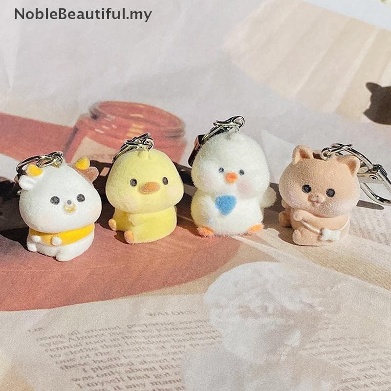 [NobleBeautiful] Chaveiro De Anime Kawaii Desenho Animado 3D Reunindo Pato Coelho Vaca Linda Bolsa Pingente Acessórios C