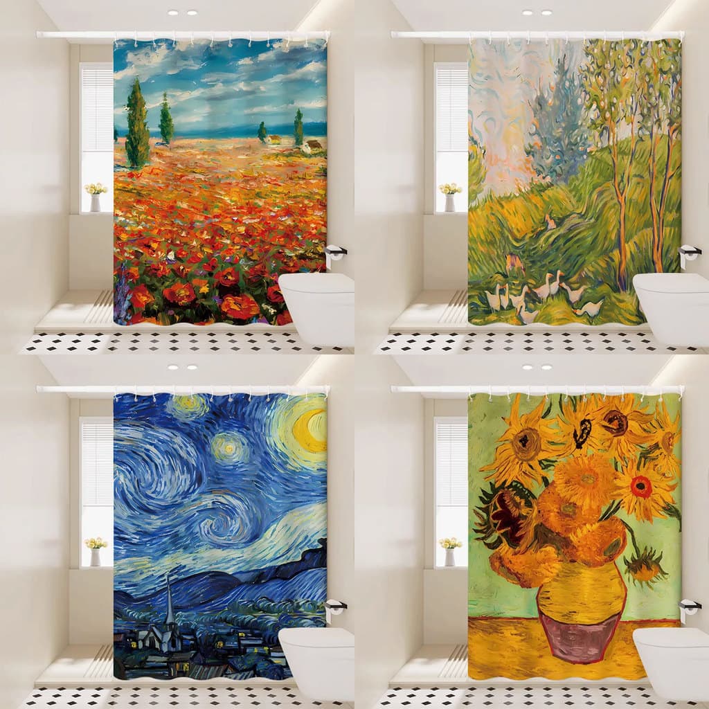Van Gogh Pintura A Óleo Paisagem Impermeável Engrossado Cortina De Chuveiro Banheiro Seco Molhado Separação Divisória