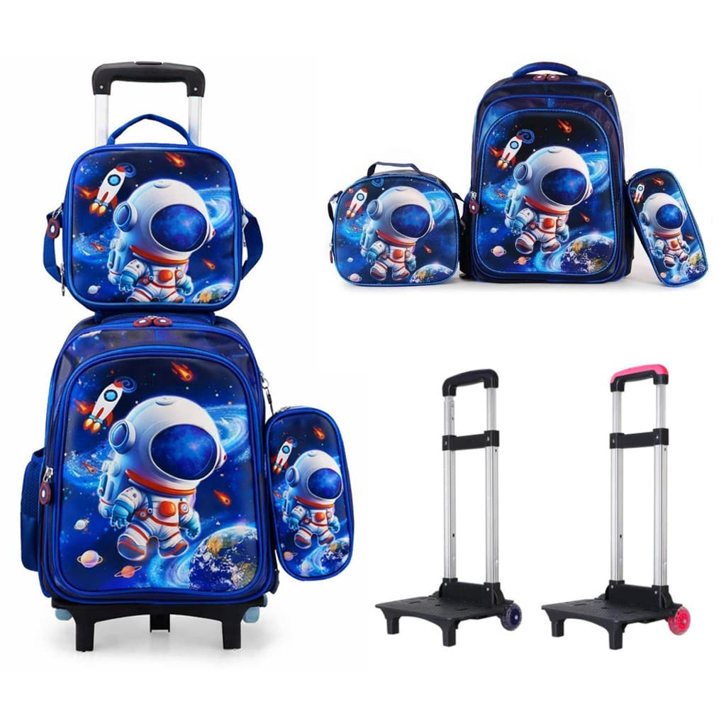 Mochila Escolar Infantil com Rodinhas + Carrinho + Lancheira + Estojo – Diversas Opções