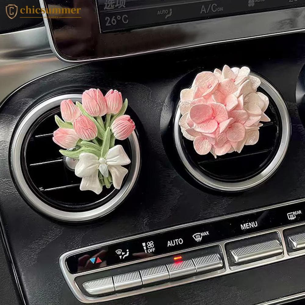 CHICSUMMER Clipe De Perfume Para Carro , Flor , Tulipa , Saída De Ar , Ambientador De Pêssego , Difusor De Aroma , Acess