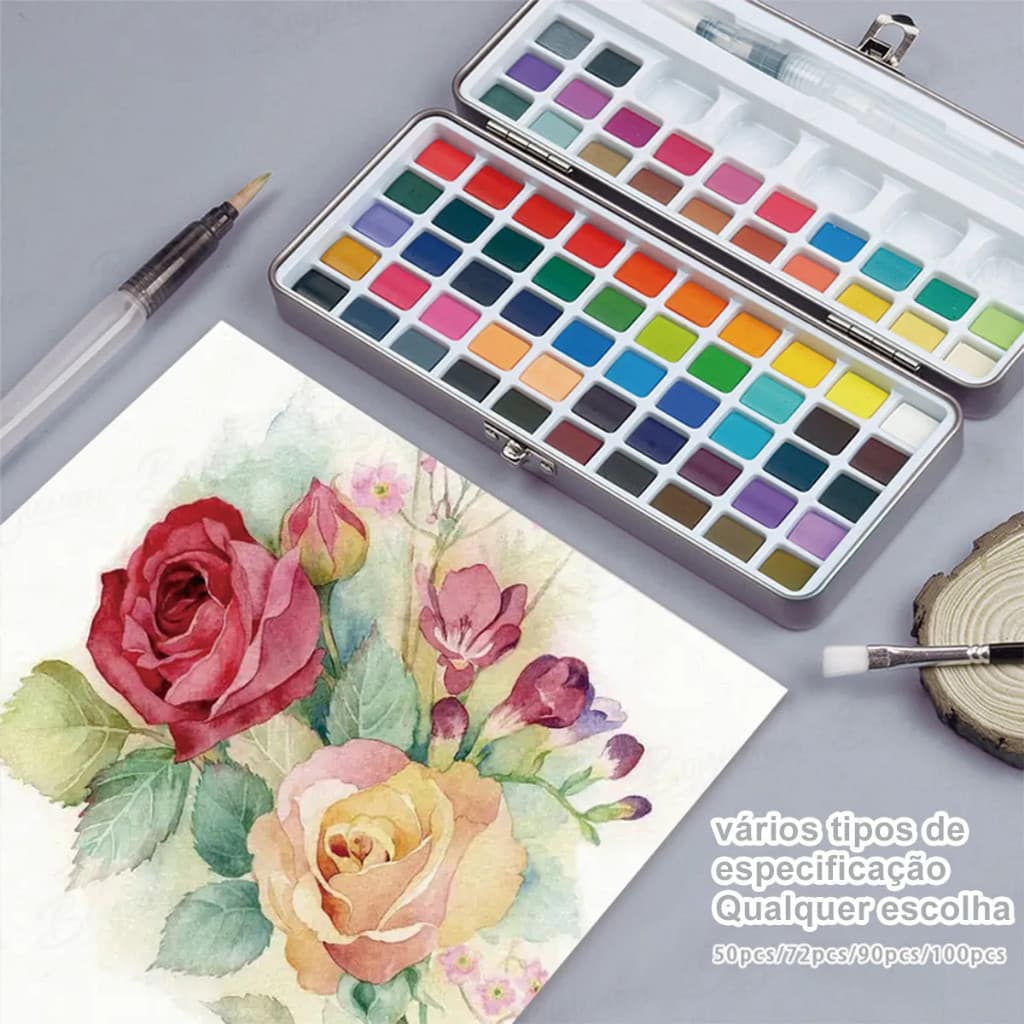 50/72/90/100/128/168 Cores Conjunto De Aquarela Profissional Caixa De Metal