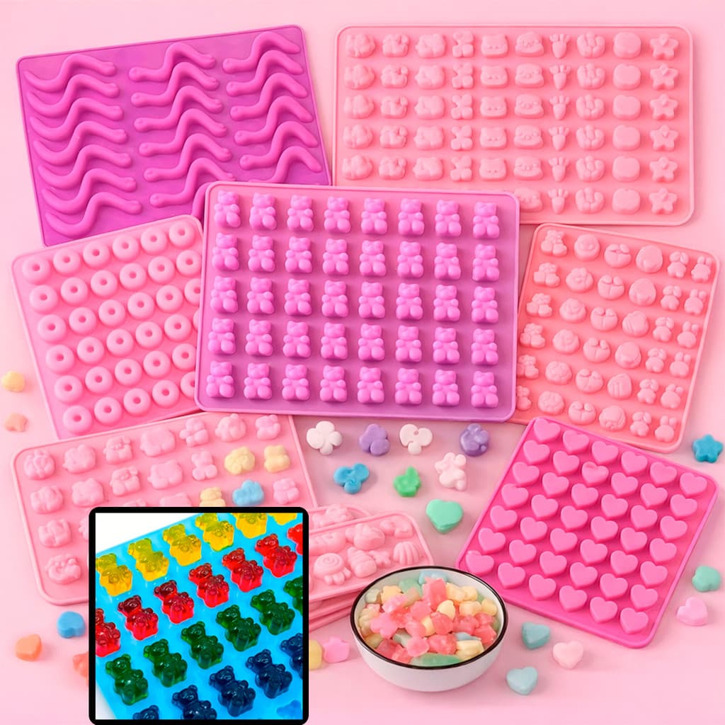 Forma Molde De Silicone Bala De Goma Fini Doces Jujuba Diversos Animais Frutas Coração Urso Cobras