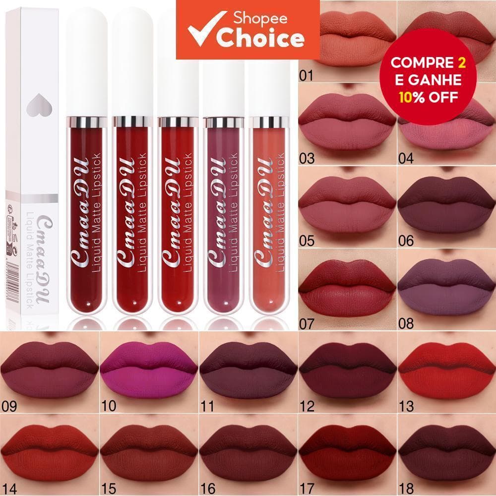 Batom Cmaadu 18 Cores , 2.5 Ml , Fosco , À Prova D'água , Esmalte Labial De Maquiagem De Longa Duração