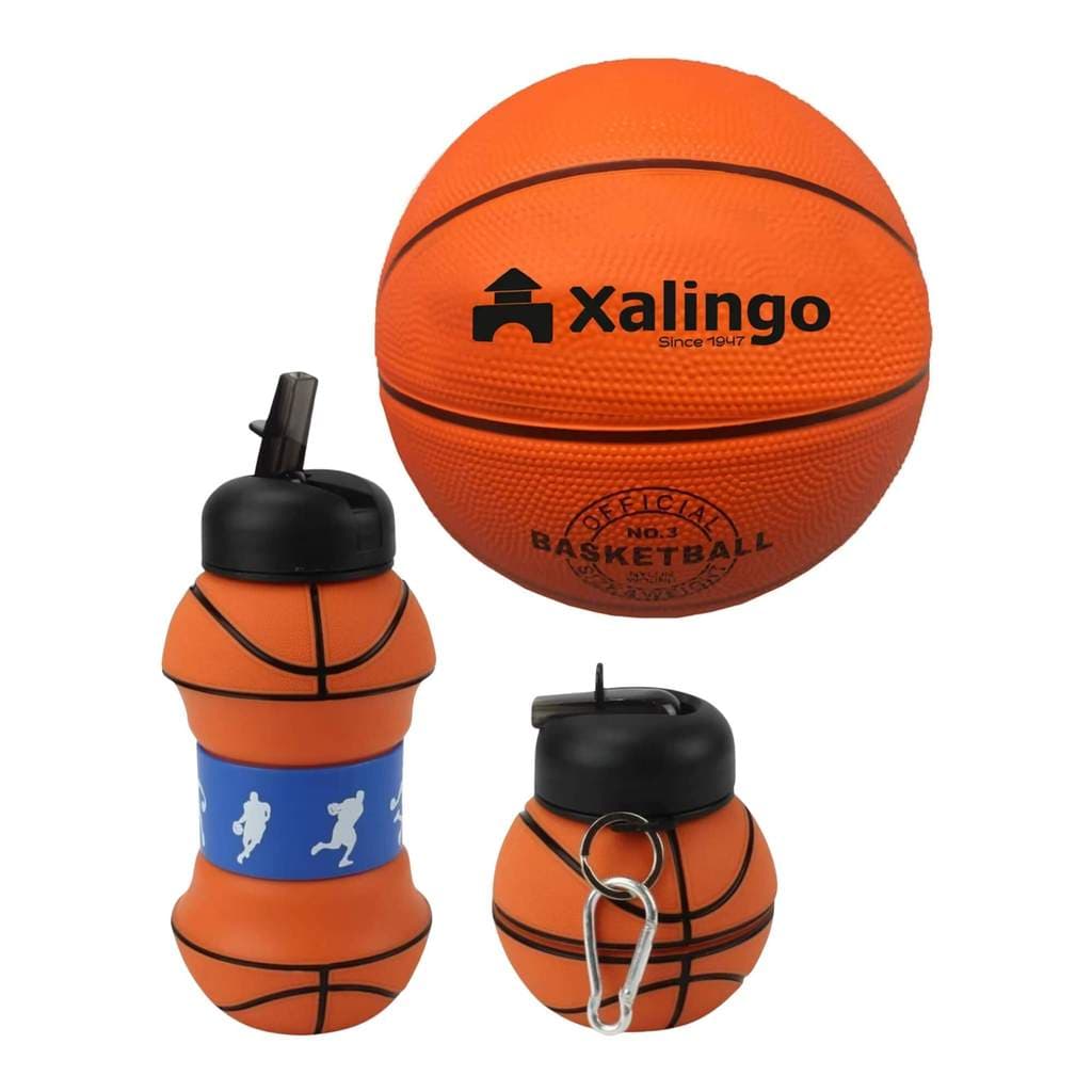 Kit Basquete Bola Infantil Oficial Tam 3 + Garrafa Dobrável Bola 550ml