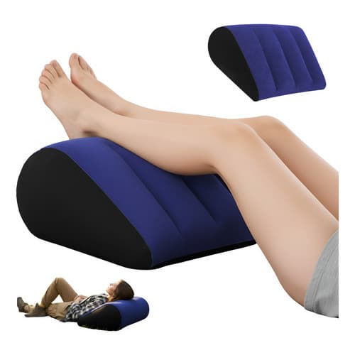 Almofada Travesseiro Inflável Camping Viagem Apoio Pé Pernas Azul-escuro