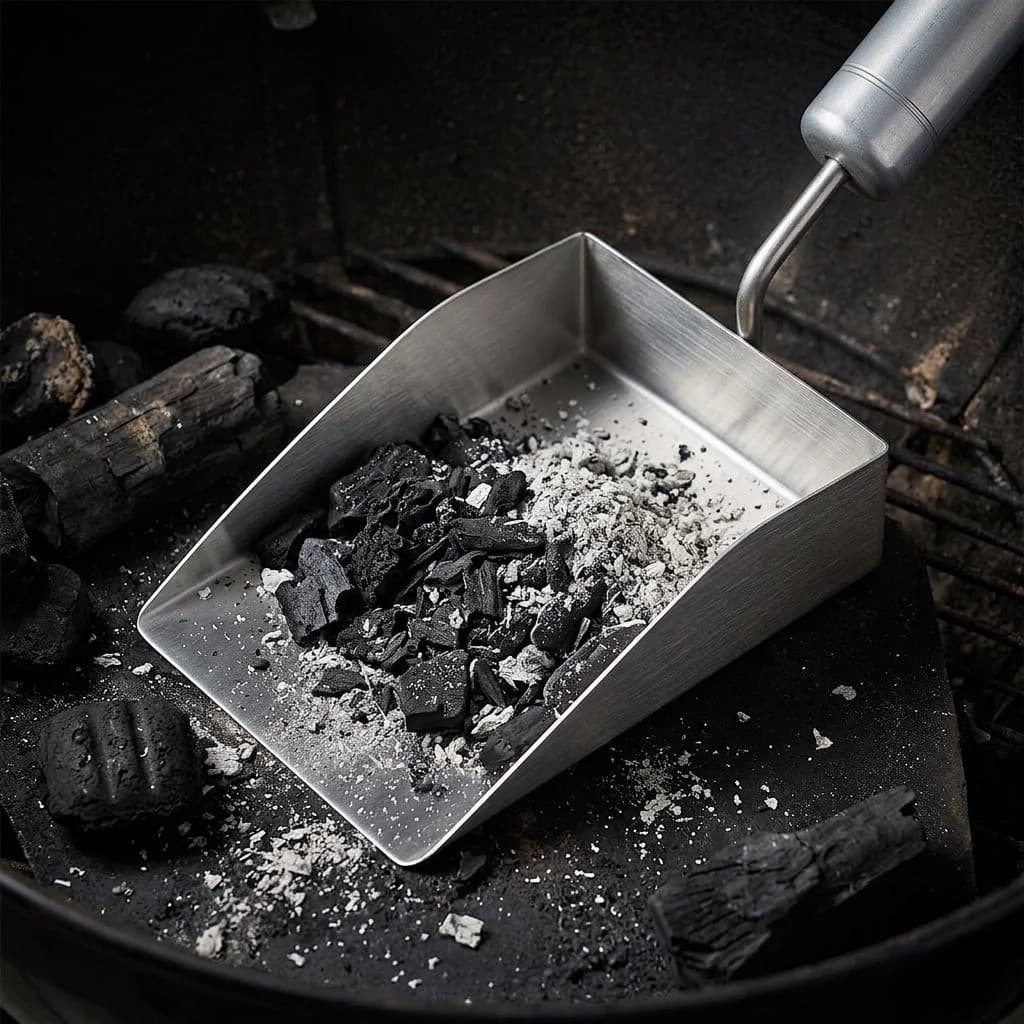 Pá Cinza Inox Churrasqueira — Remove Carvão e Brasa Fácil — Acessório Parrilla e Churrasco Gourmet