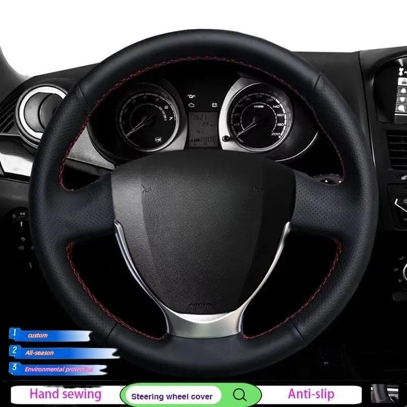 Costura À Mão Preto Couro Genuíno Capa De Volante Do Carro Para Lada Granta 2018-2020 Priora 2 Kalina 2 2013-2018 Peças 