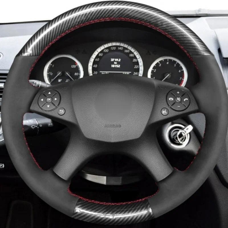 Para Mercedes Benz W204 C-Class 2007-2010 C280 C230 C180 C260 C200 C300 Costurado À Mão Preto Antiderrapante Capa De Vol