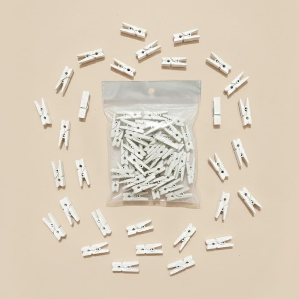 Kit 200 Mini Prendedor / Mini Pregador Para Fotos 2,5cm Branco
