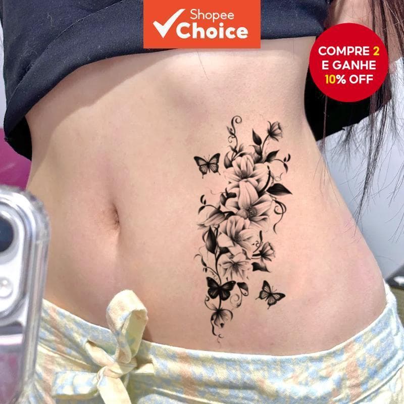 Tatuagem Temporária À Prova D'água Durável , Borboleta Não Reflexiva Realista E Design De Lótus