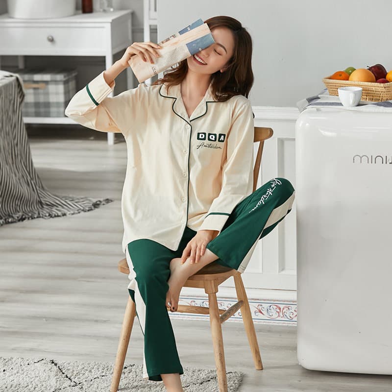 Roupas de confinamento de tamanho grande primavera algodão pós-parto maternidade pijamas de enfermagem estilo outono gra